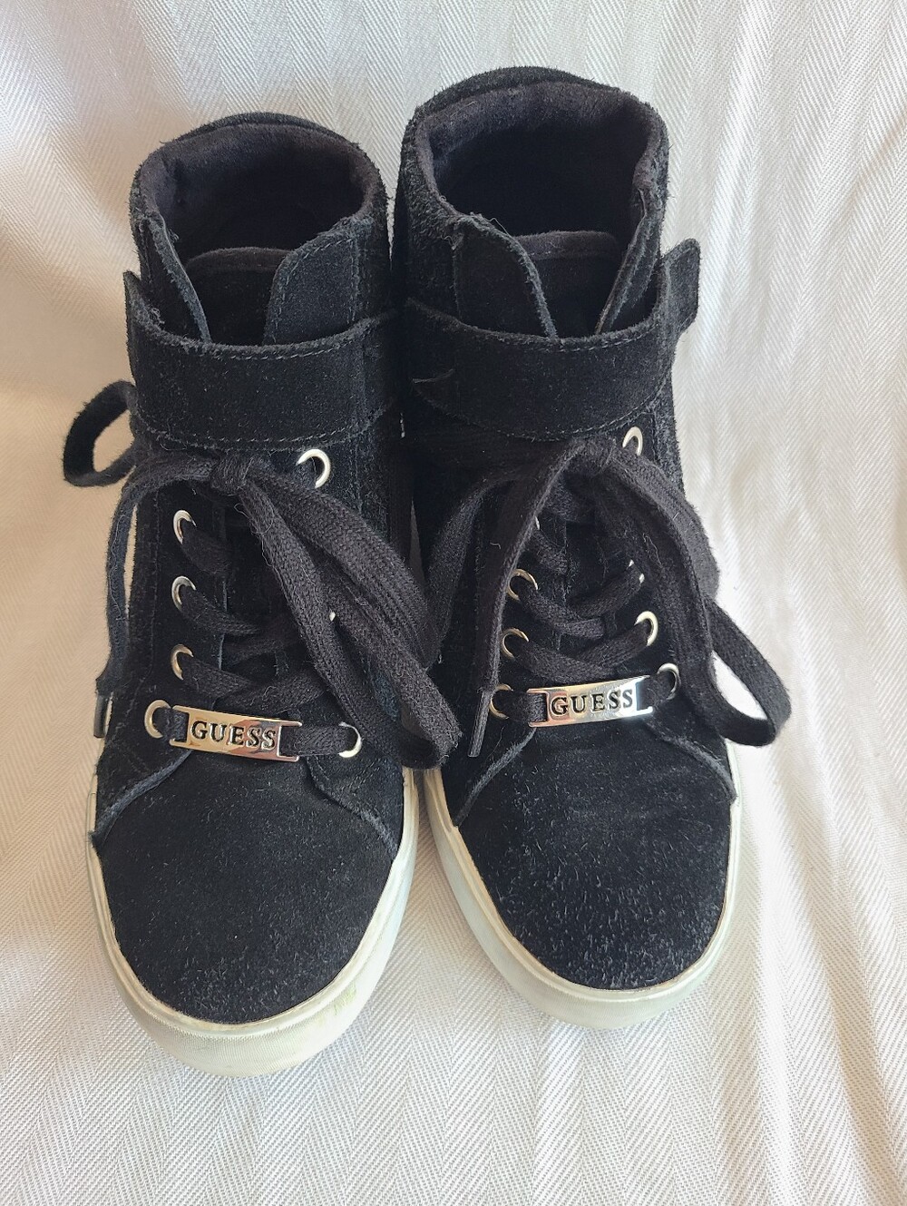 GUESS Black High-Top Suede Lace-Up Sneakers with Strap